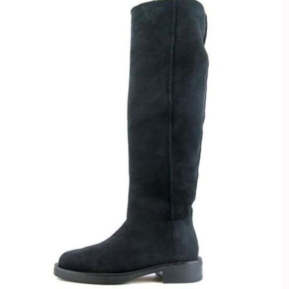 Black Suede Eliza Curly Shearling Knee Height Boots Size 6,5 - Picture 1 of 12